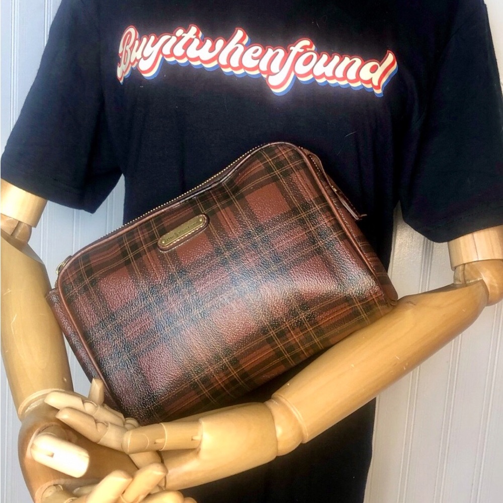 RALPH LAUREN Tartan Plaid Top Zipper Clutch Makeup Toiletry Bag Vintage
